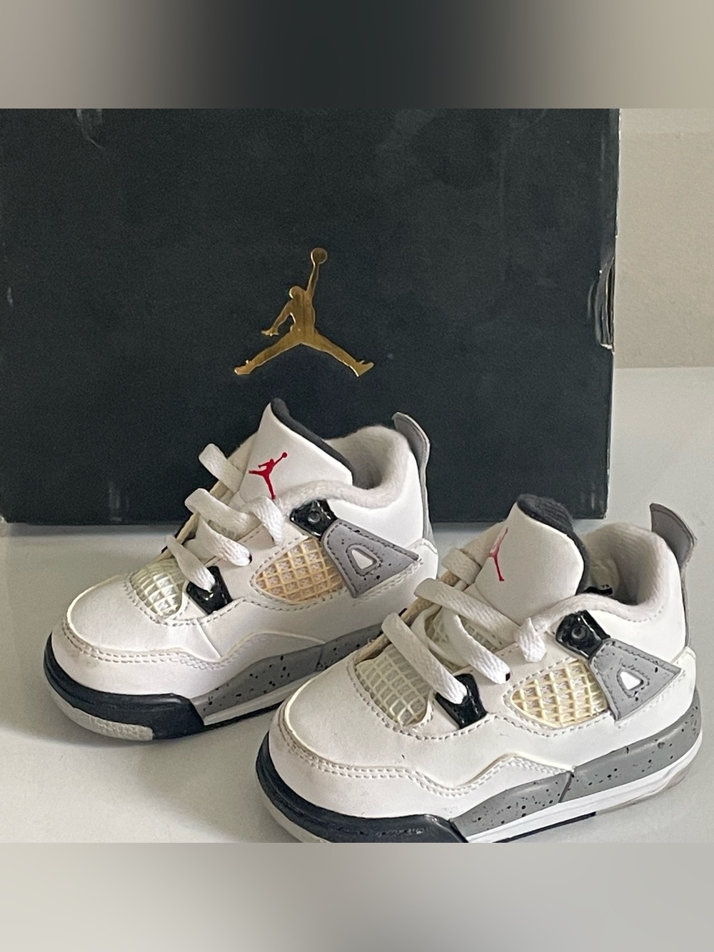 Nike Air Jordan 4 Retro Cement Grey White TD Toddler Sneakers 4C New